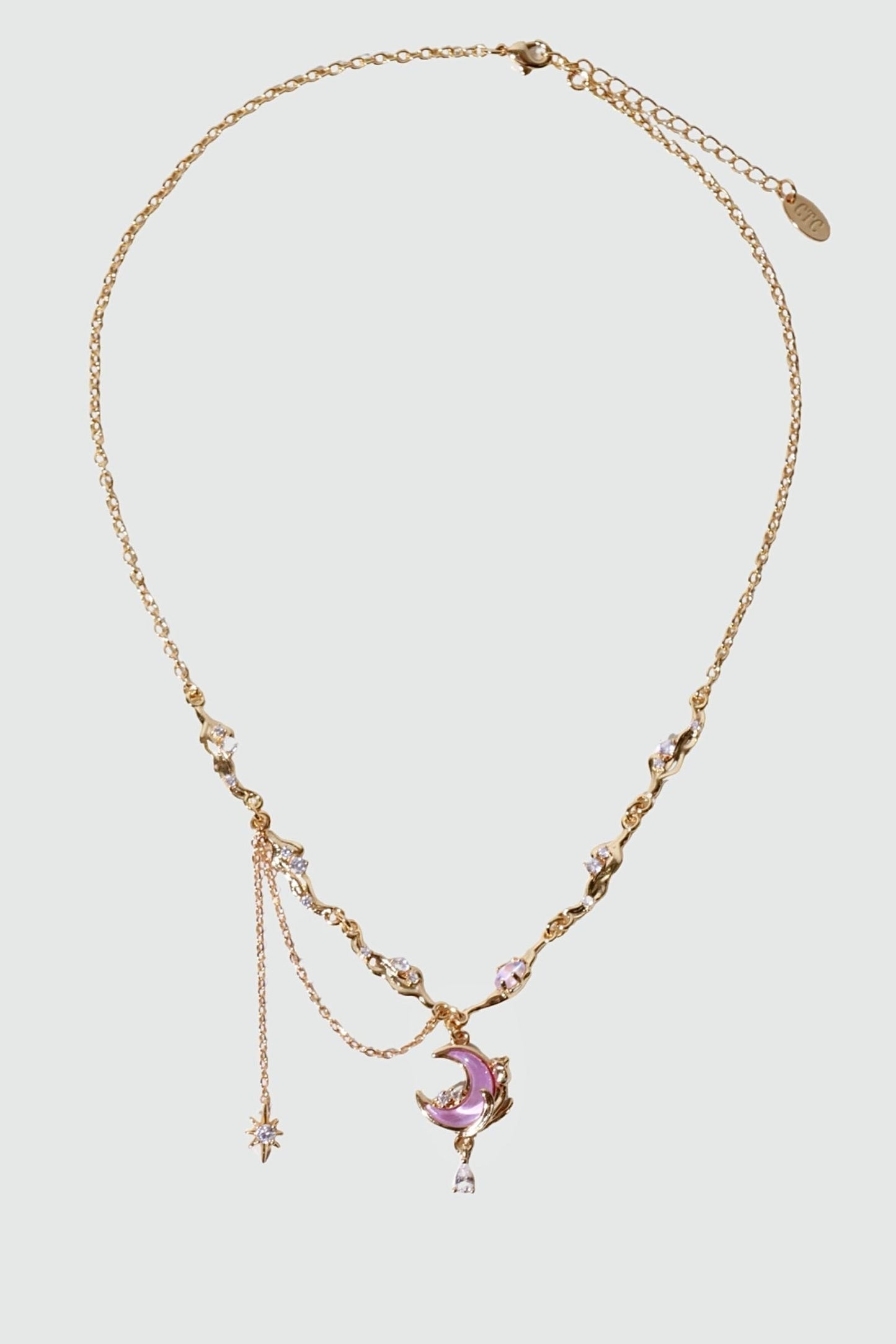 18K Real Gold Plated Sparkle Rose Moon Necklace