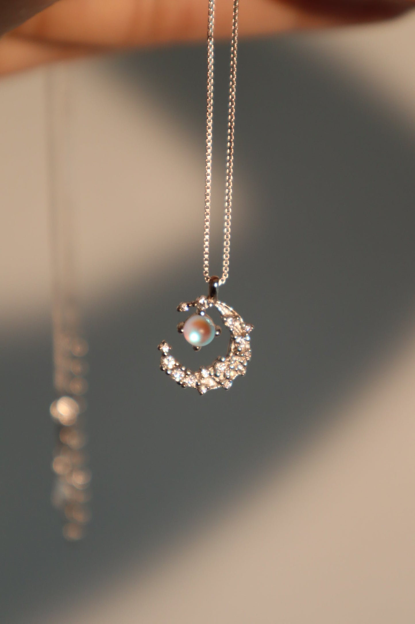 Palladium White Gold Plated Moonstone Moon Necklace