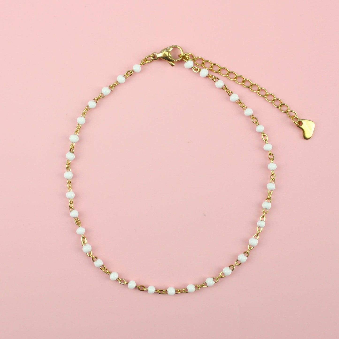 White Beaded Anklet (Gold Plated)
