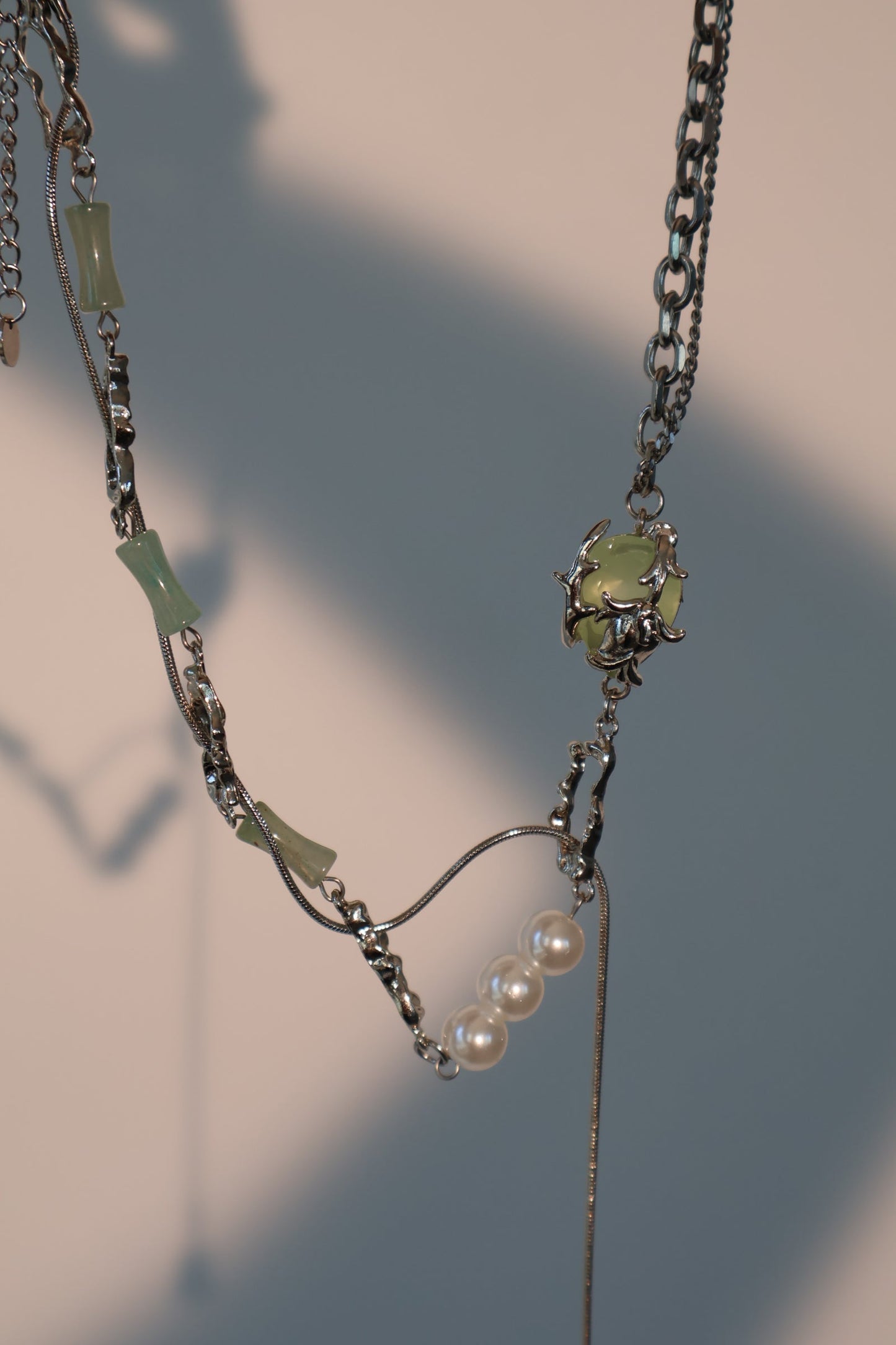 Palladium White Gold Plated Jade Pearls Necklace
