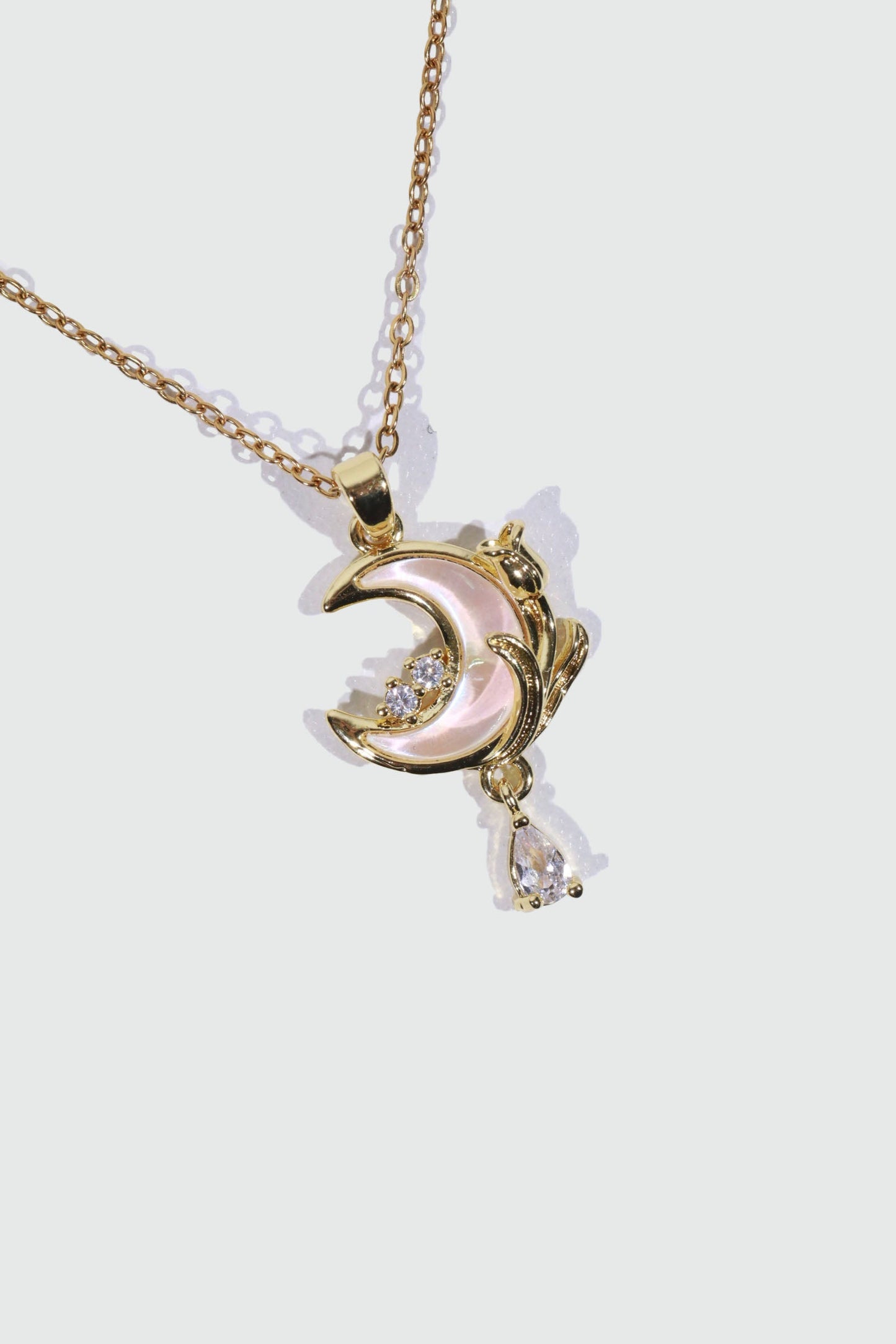 18K Real Gold Plated White Rose Moon Necklace