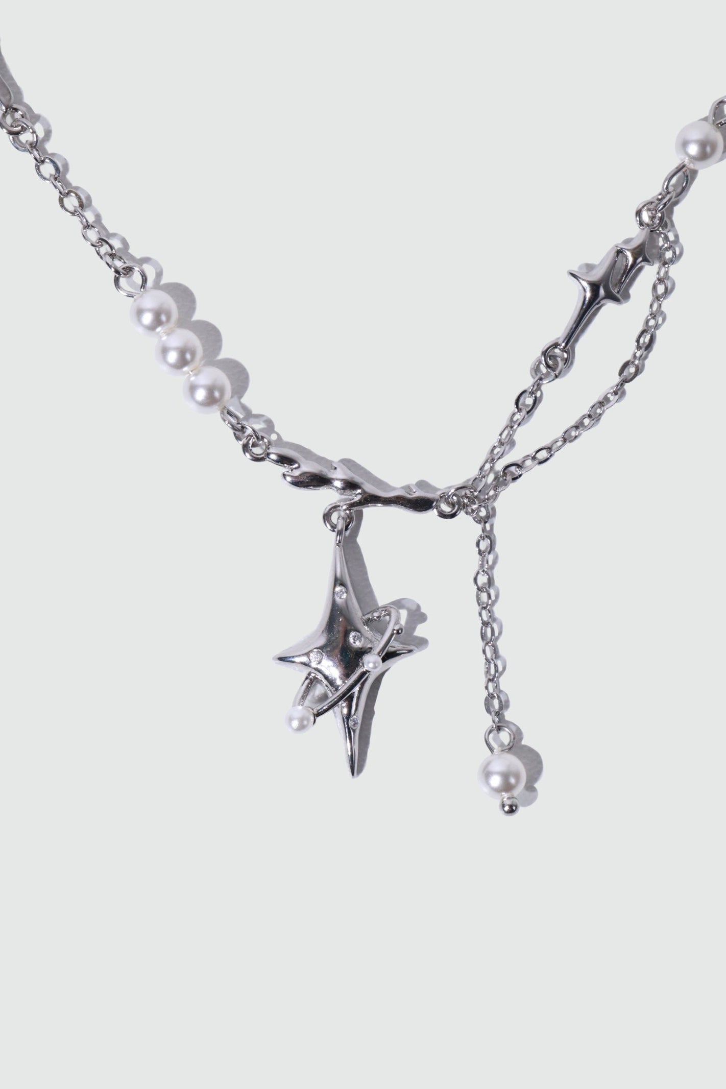 Palladium White Gold Plated Saturn Pearls Necklace
