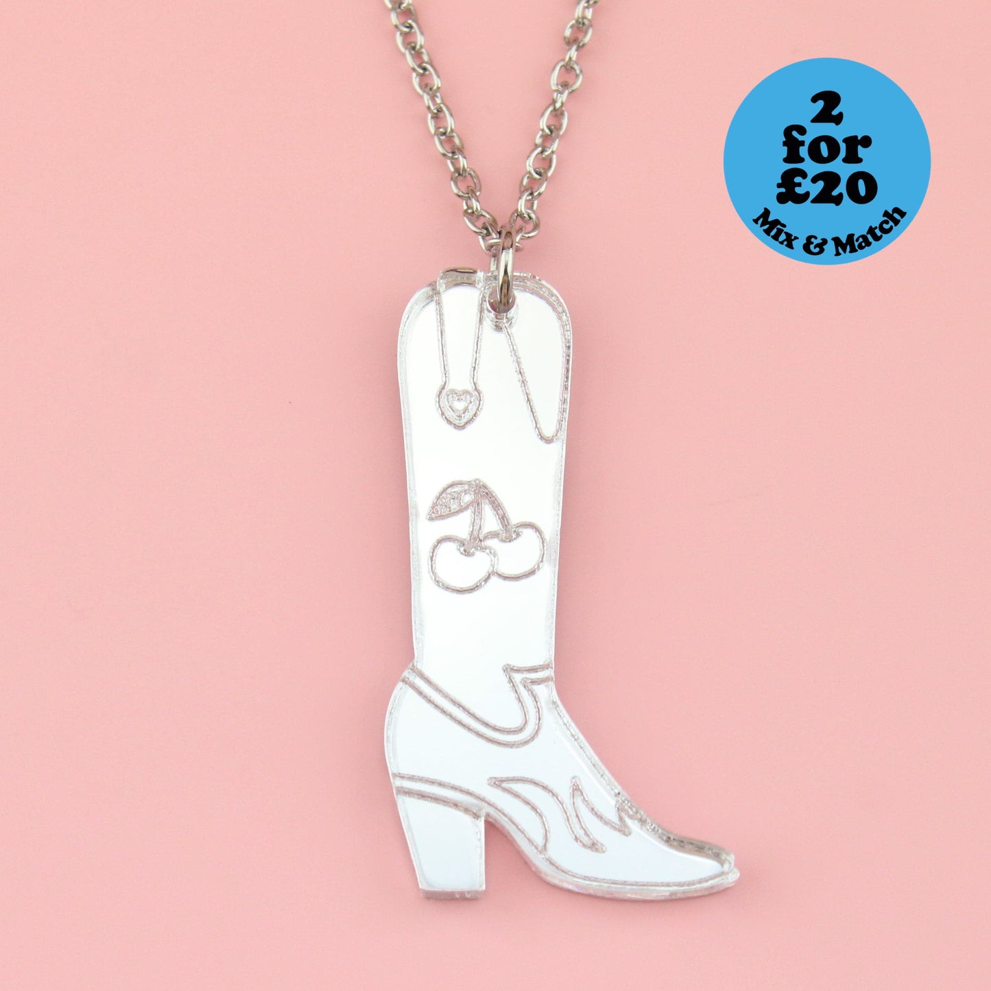 Working 9-5 Silver Cowgirl Boot Necklace