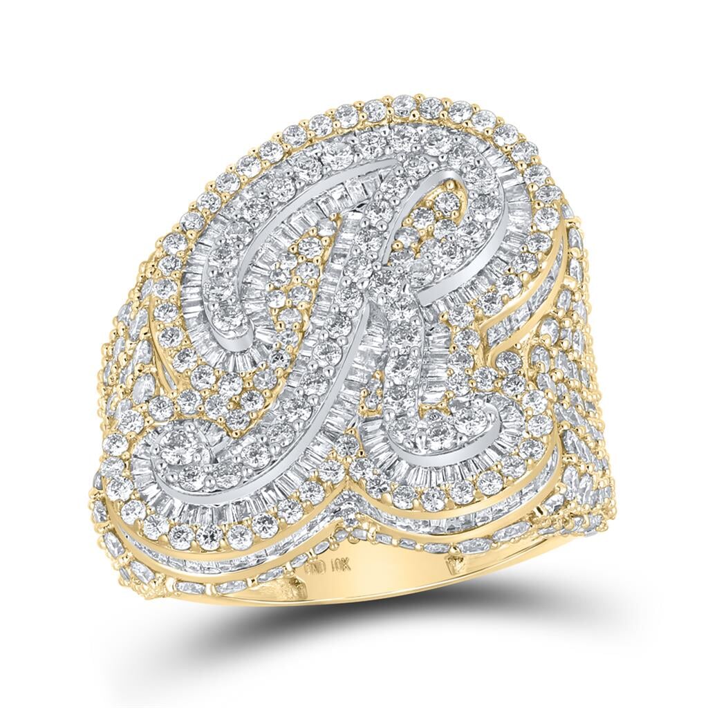 A-Z Initial Cursive Baguette Diamond Ring 10K Yellow Gold