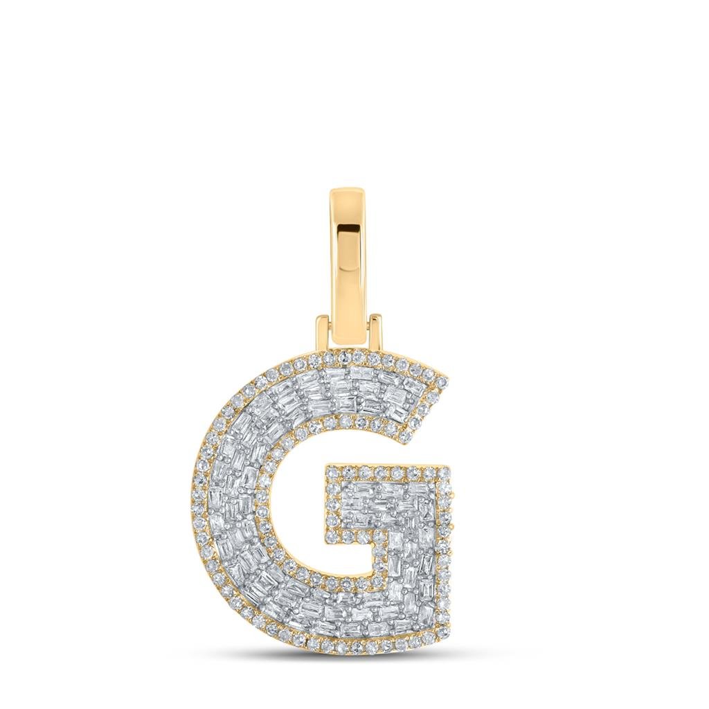 A-Z Letter Initial Block Baguette Diamond Pendant 10K Yellow Gold