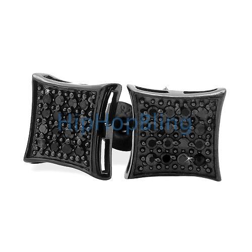 All Black Kite .925 Sterling Silver CZ Micro Pave Bling Bling Earrings