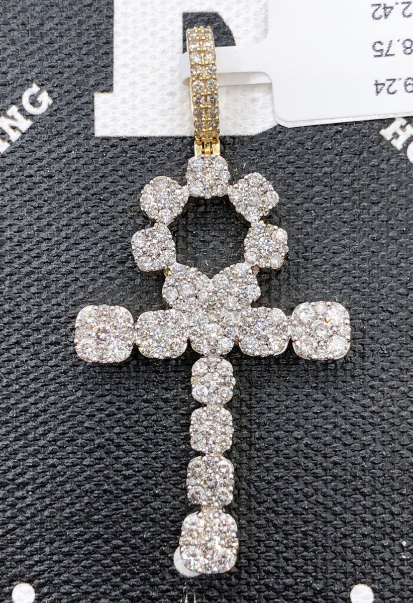 Ankh Cross Cluster Expanding Diamond Pendant 2.46cttw 10K Yellow Gold