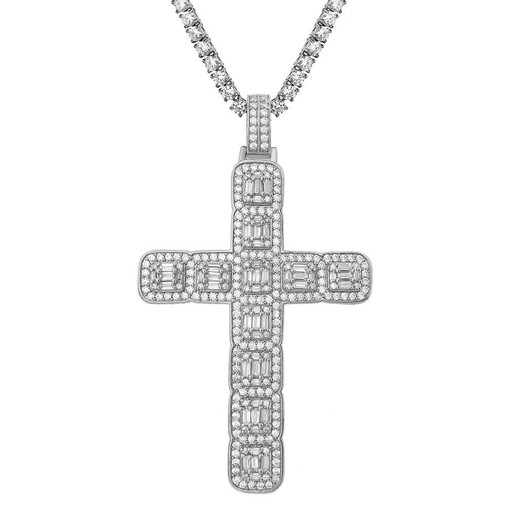 Baguette Cluster Cross Bling Pendant in White / Yellow Gold