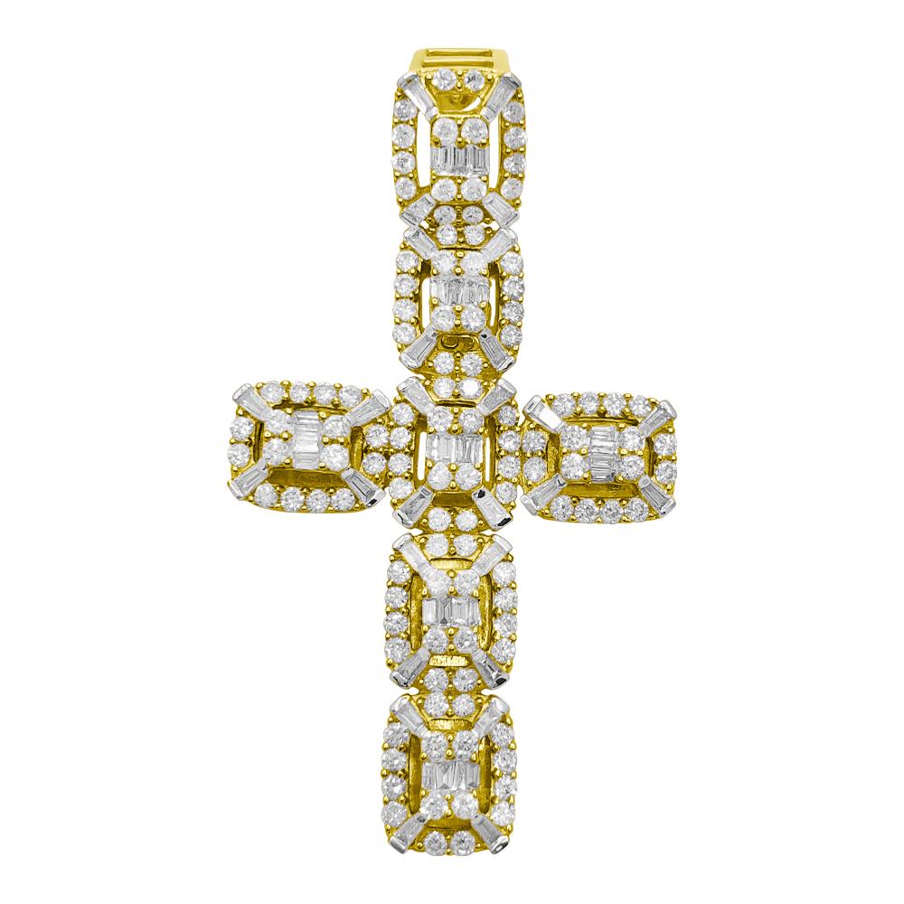 Baguette Cluster Cross Diamond Pendant 2.78cttw 10K Yellow Gold