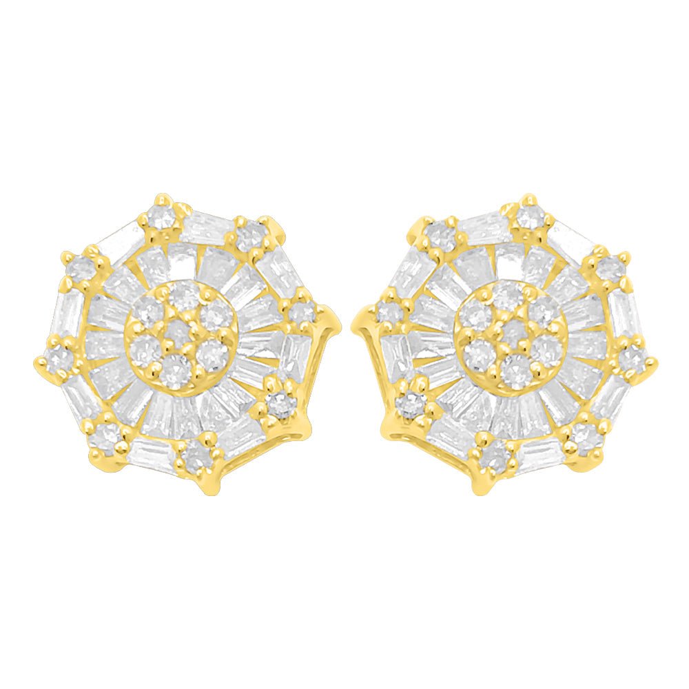 Baguette Octa Diamond Earrings .38cttw 10K Yellow Gold