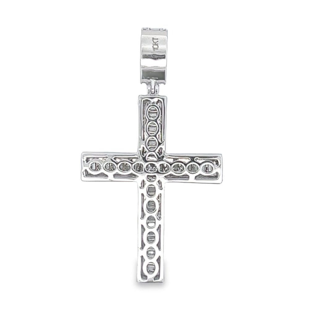Baguette Row Cross Diamond Pendant 1.46cttw 10K Yellow or White Gold