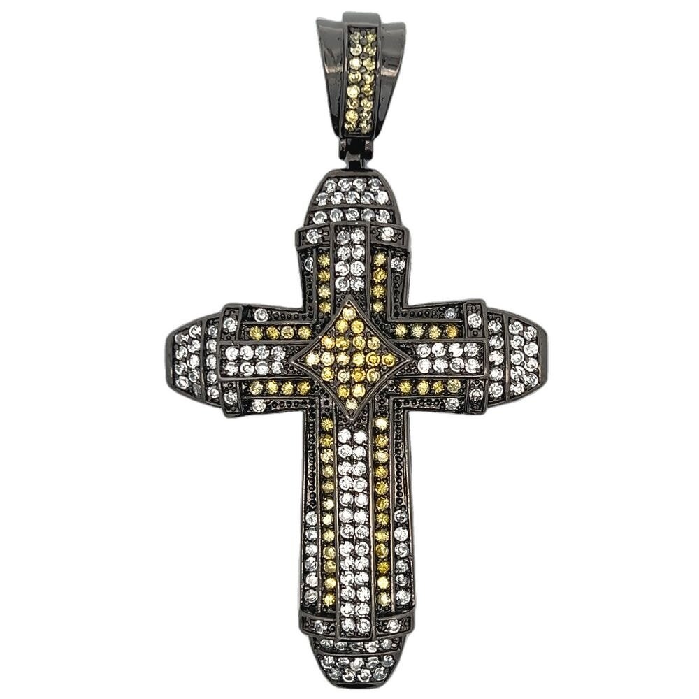 Black Cross Yellow & White CZ Pendant