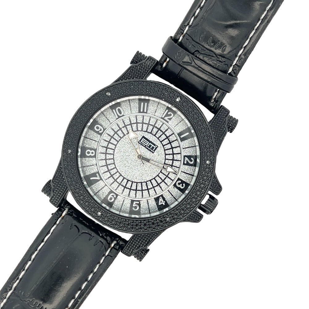 Black Fancy Pattern Real Diamond Watch