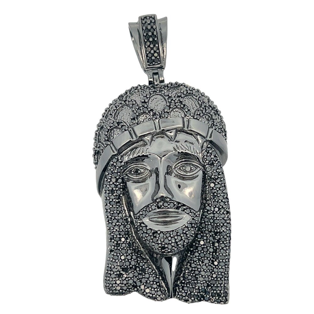 Black Jesus Piece CZ Iced Out Pendant