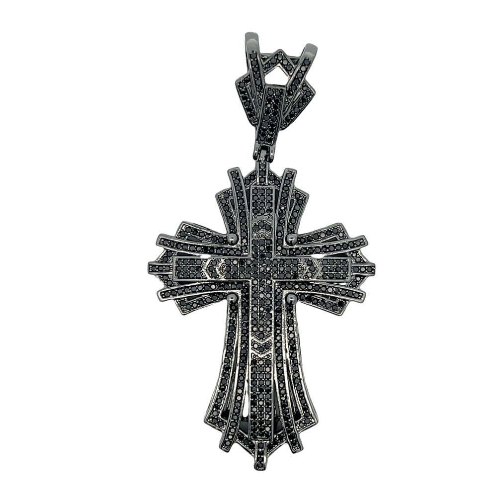 Black on Black Stringy Cross CZ Iced Out Pendant