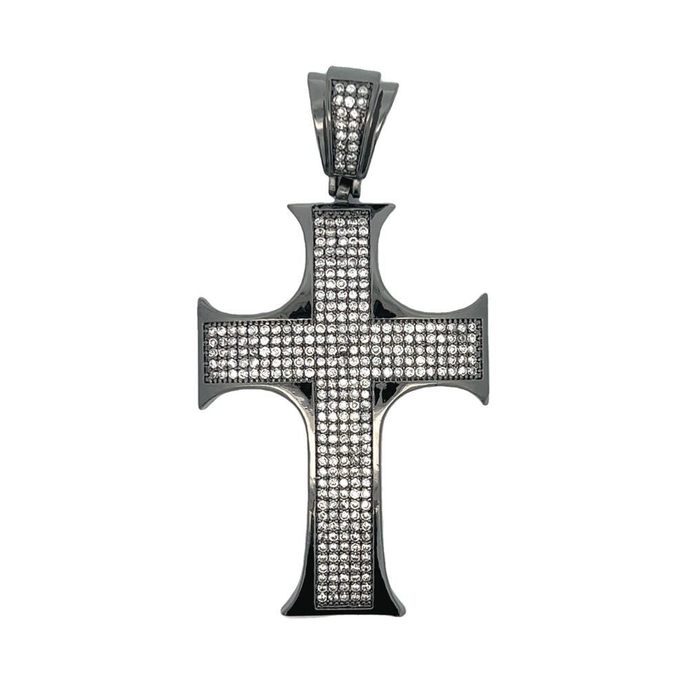 Black Pointy Edges CZ Cross Iced Out Pendant