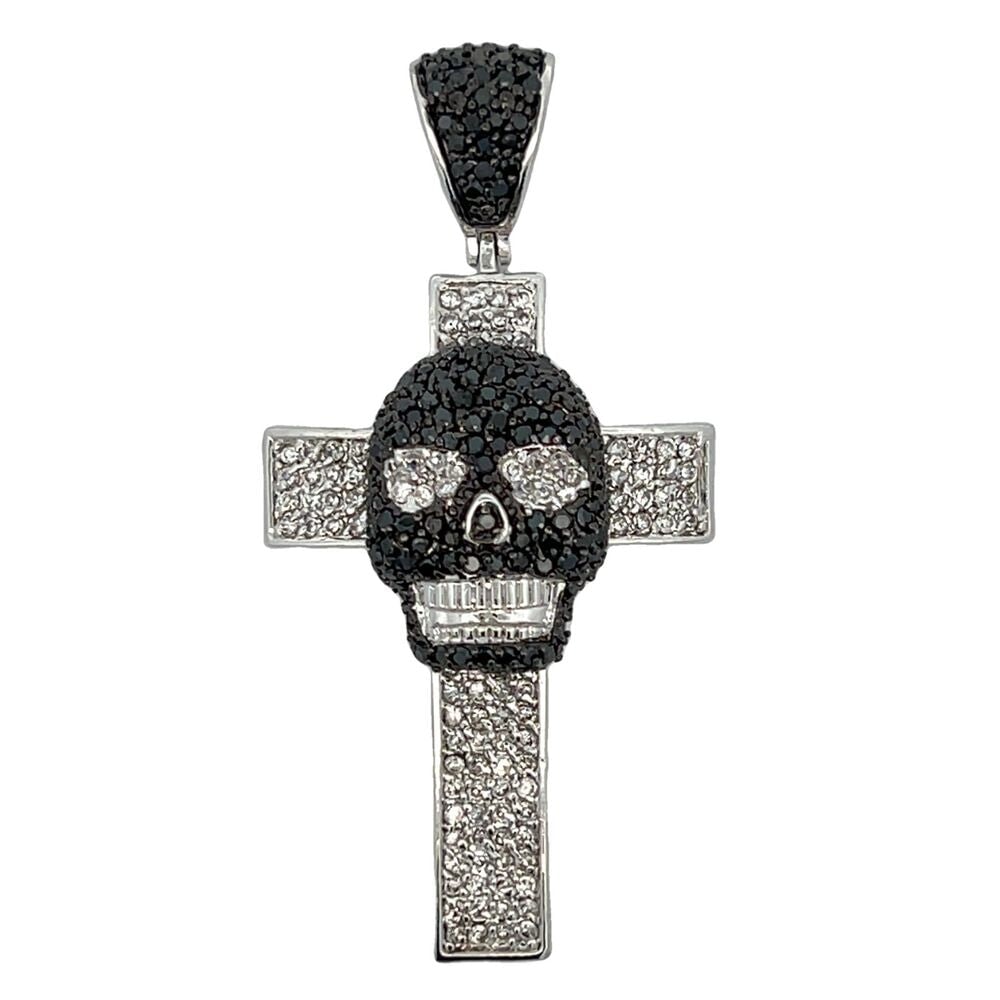 Black Skull Cross CZ Iced Out Pendant