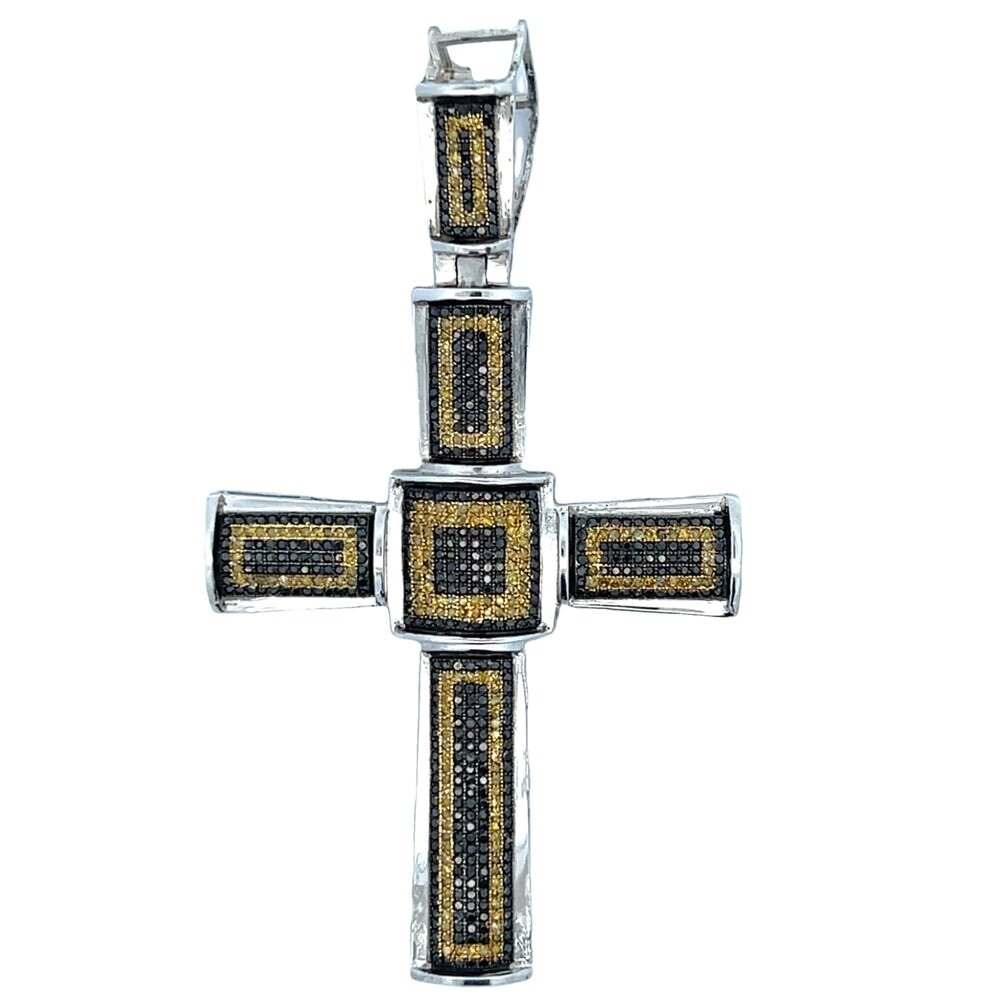 Black & Yellow 2.03cttw Diamond Cross Pendant .925 Sterling Silver