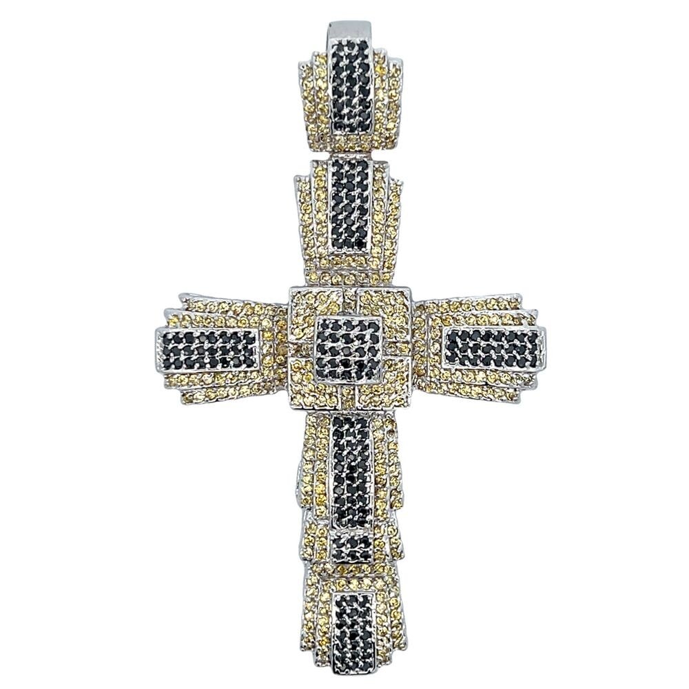 Black & Yellow Chunky Cross CZ Iced Out Pendant