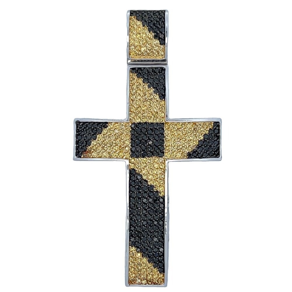 Black & Yellow Cross CZ Iced Out Pendant