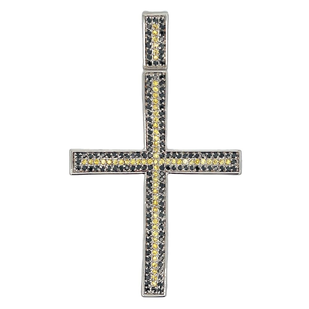 Black & Yellow CZ Cross Iced Out Pendant