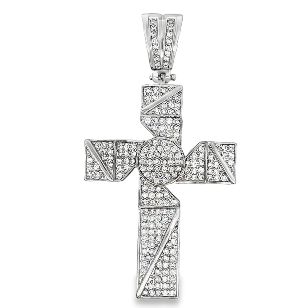 Blade Iced Out Cross CZ Micro Pave Pendant