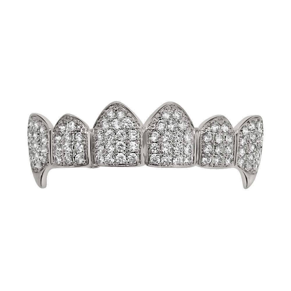 Bling Bling Vampire Fang Grillz CZ Silver Top Teeth