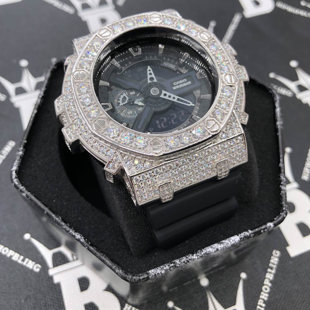 Block 12.25 Carat Moissanite VVS Iced Out G Shock GA110 Custom Watch