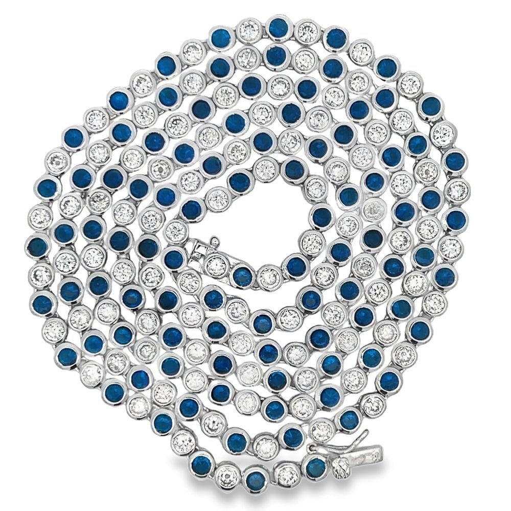 Blue & White CZ Tennis Chain .925 Sterling Silver