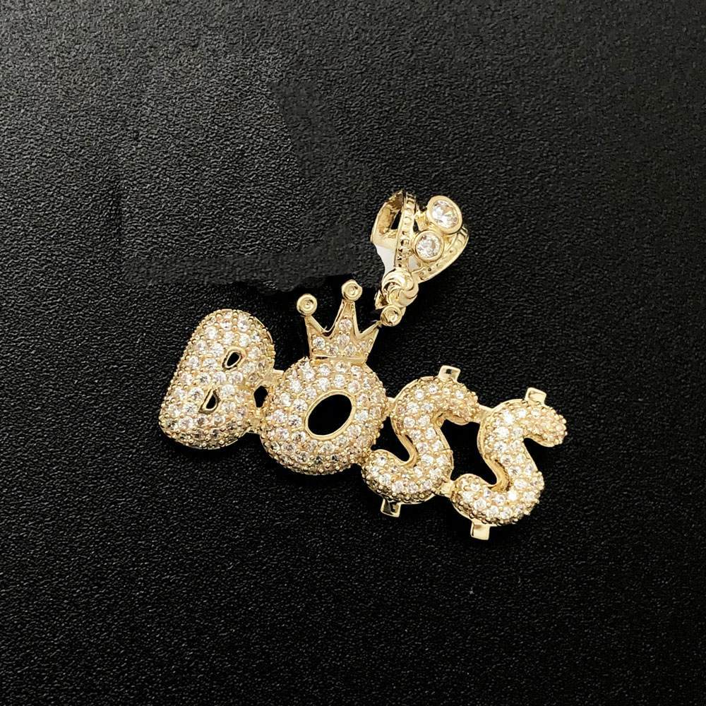 Boss Crown CZ 10K Yellow Gold Pendant