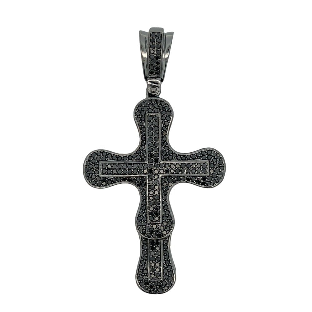 Bossy Black Cross CZ Pendant .925 Sterling Silver