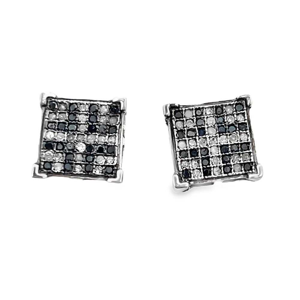 Box Cross Black Diamond Earrings .33cttw .925 Sterling Silver