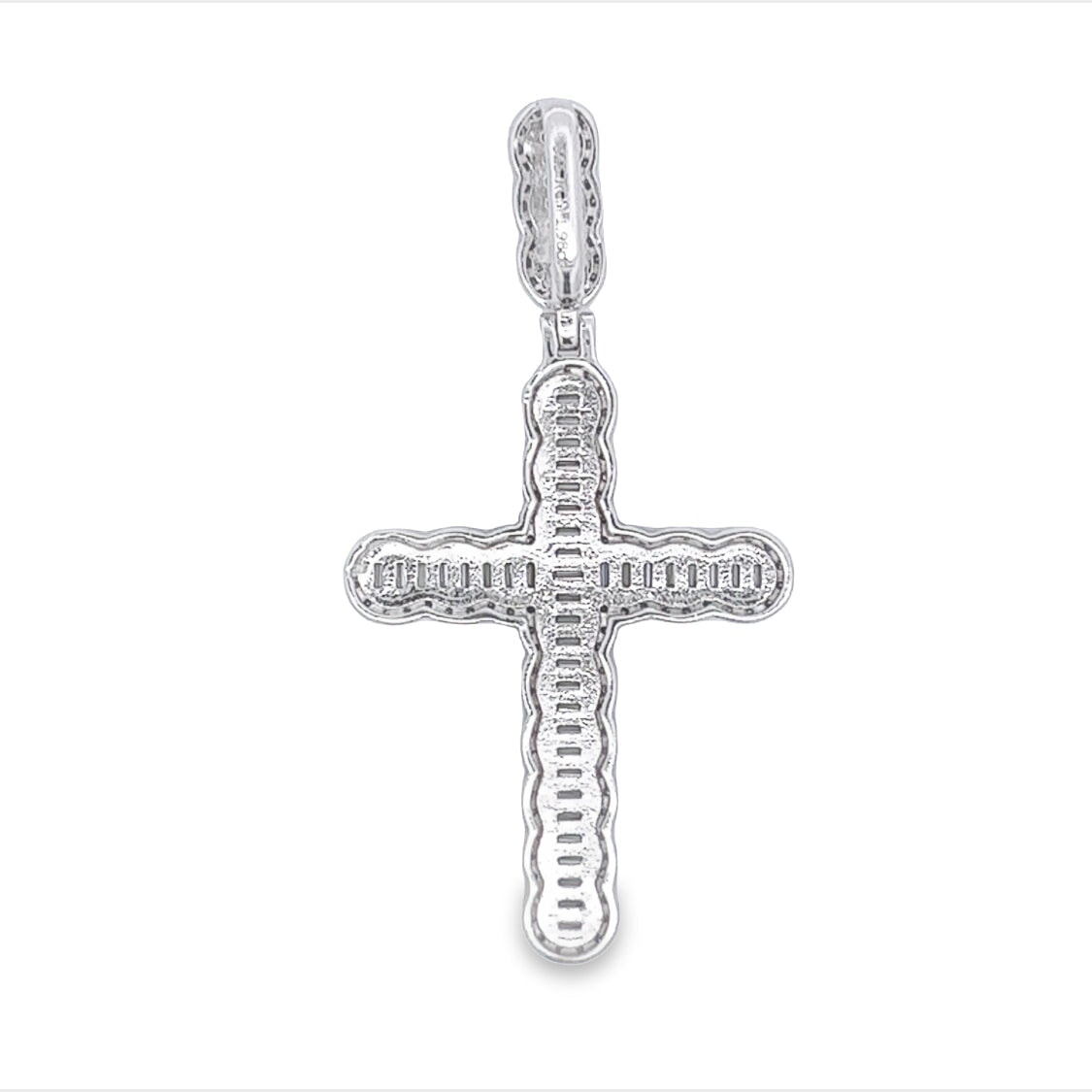 Bubble Cross Baguette VVS Moissanite Pendant .925 Sterling Silver