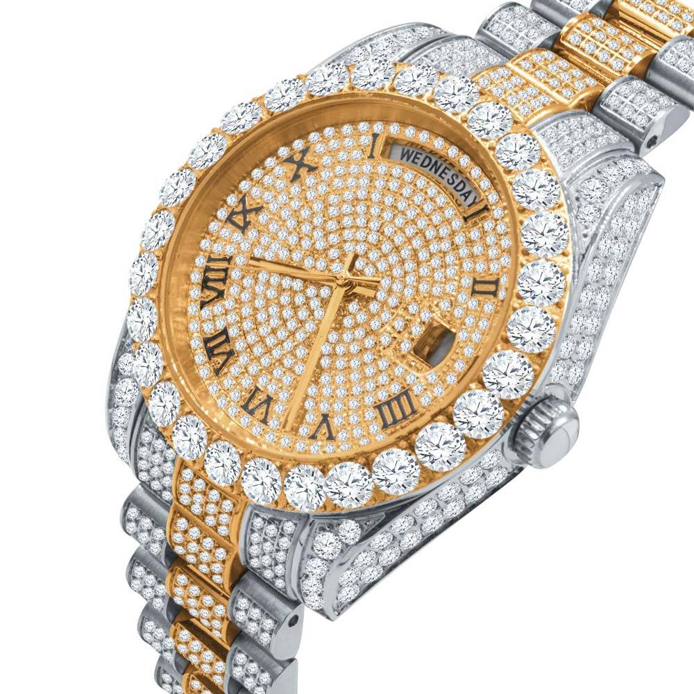 Bustdown Big CZ Bezel Date & Day Bling Bling Watch