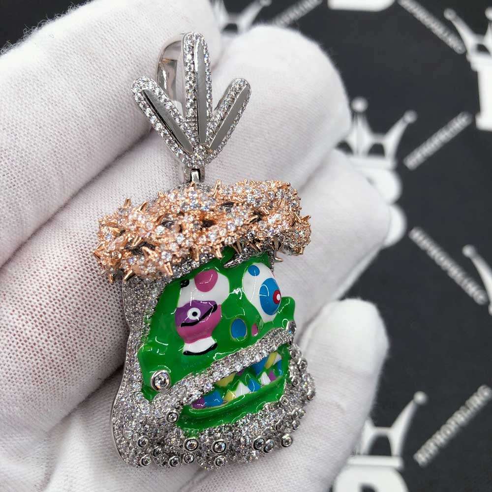 Cartoon Jesus Green Face VVS CZ Iced Out Pendant