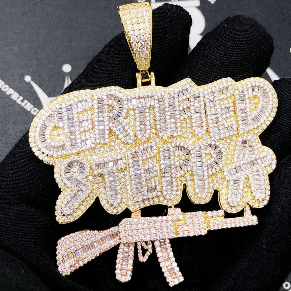 Certified Steppa 3 Tone Baguette VVS CZ Hip Hop Iced Out Pendant