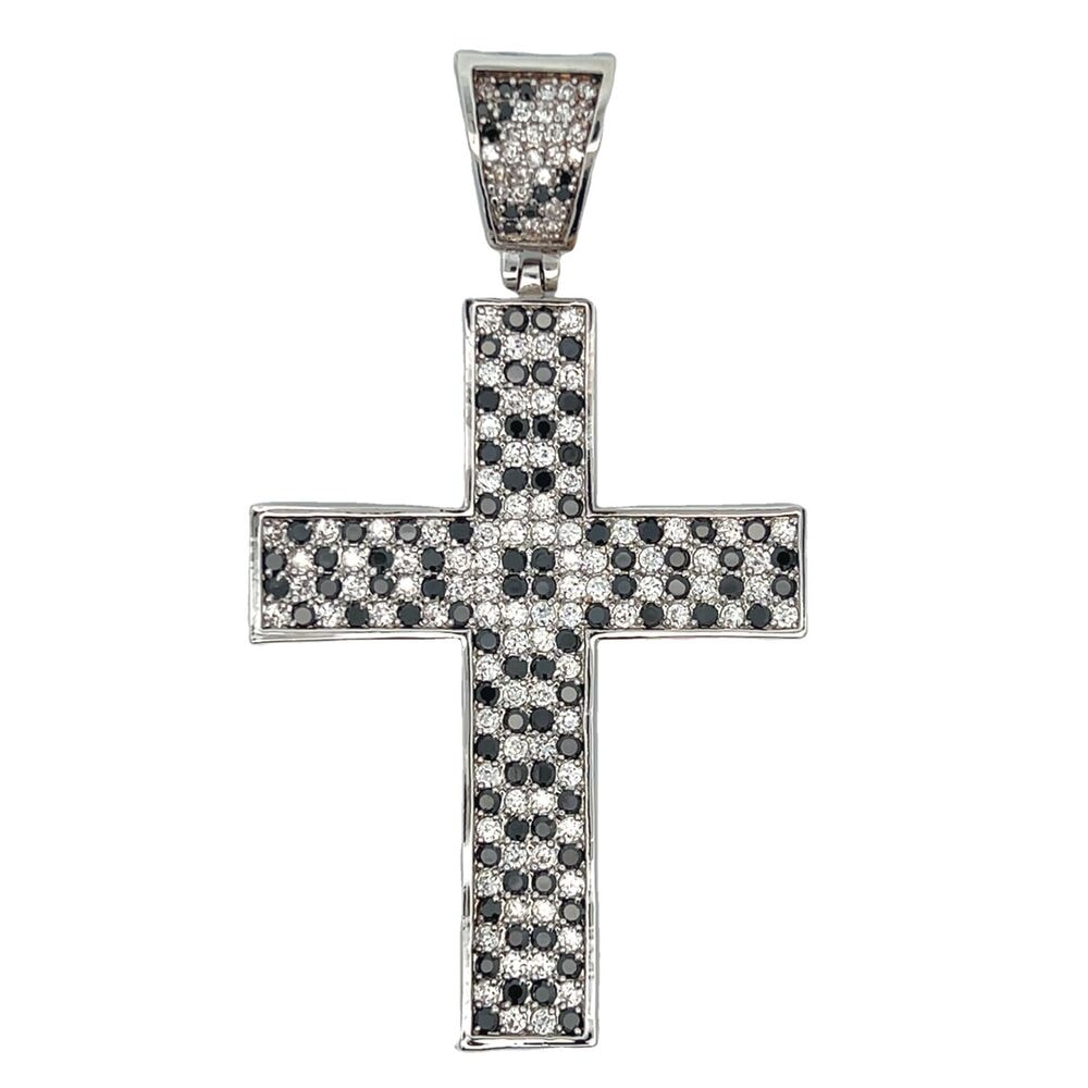 Checkered Black & White CZ Cross Iced Out Pendant