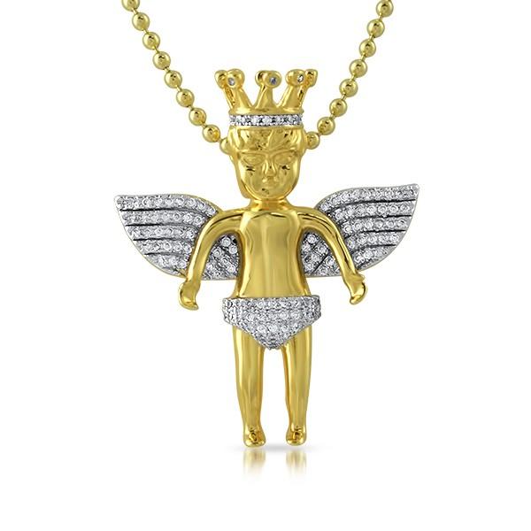 Cherub Angel Crowned Gold Micro Pave Pendant