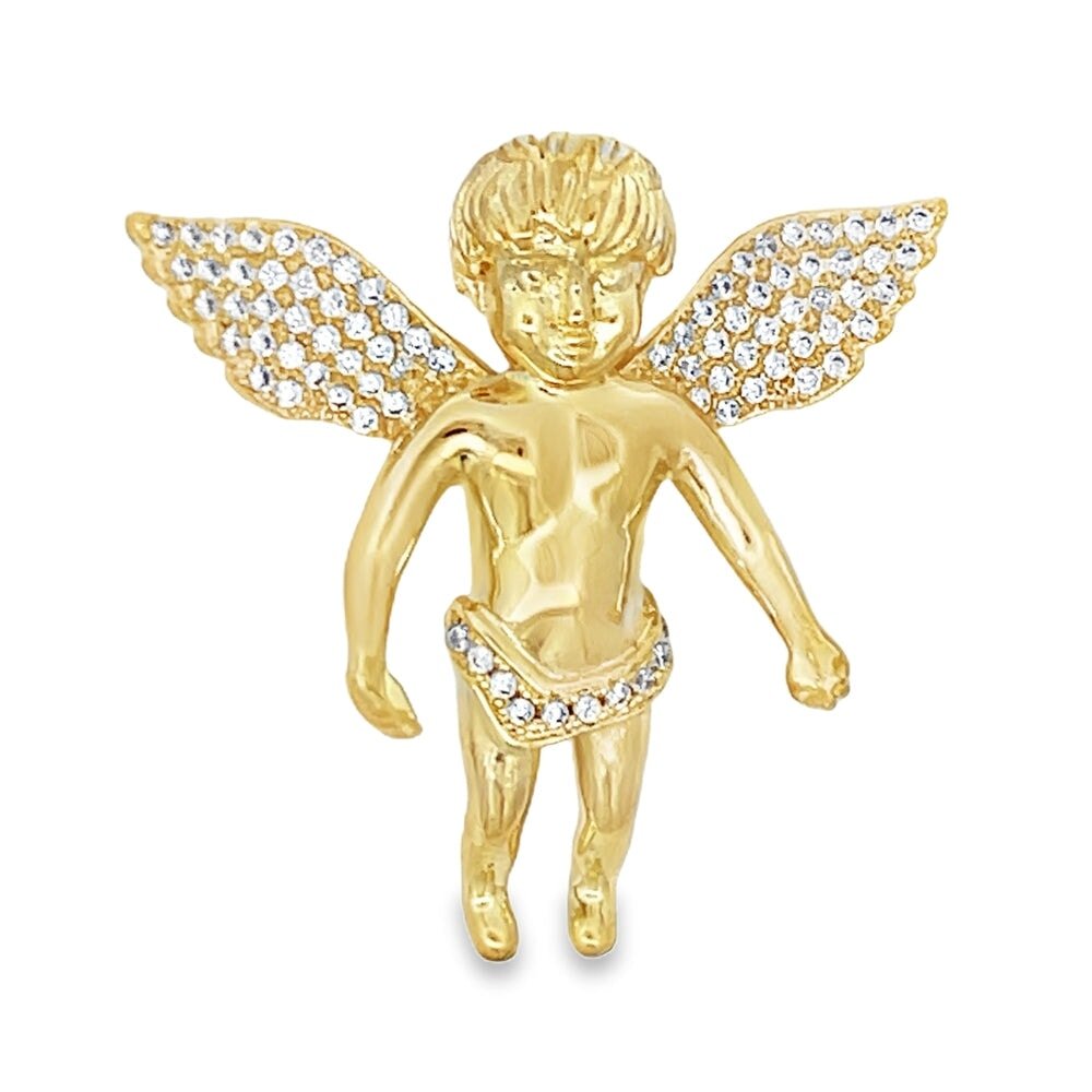 Cherub Angel CZ Pendant Gold .925 Sterling Silver