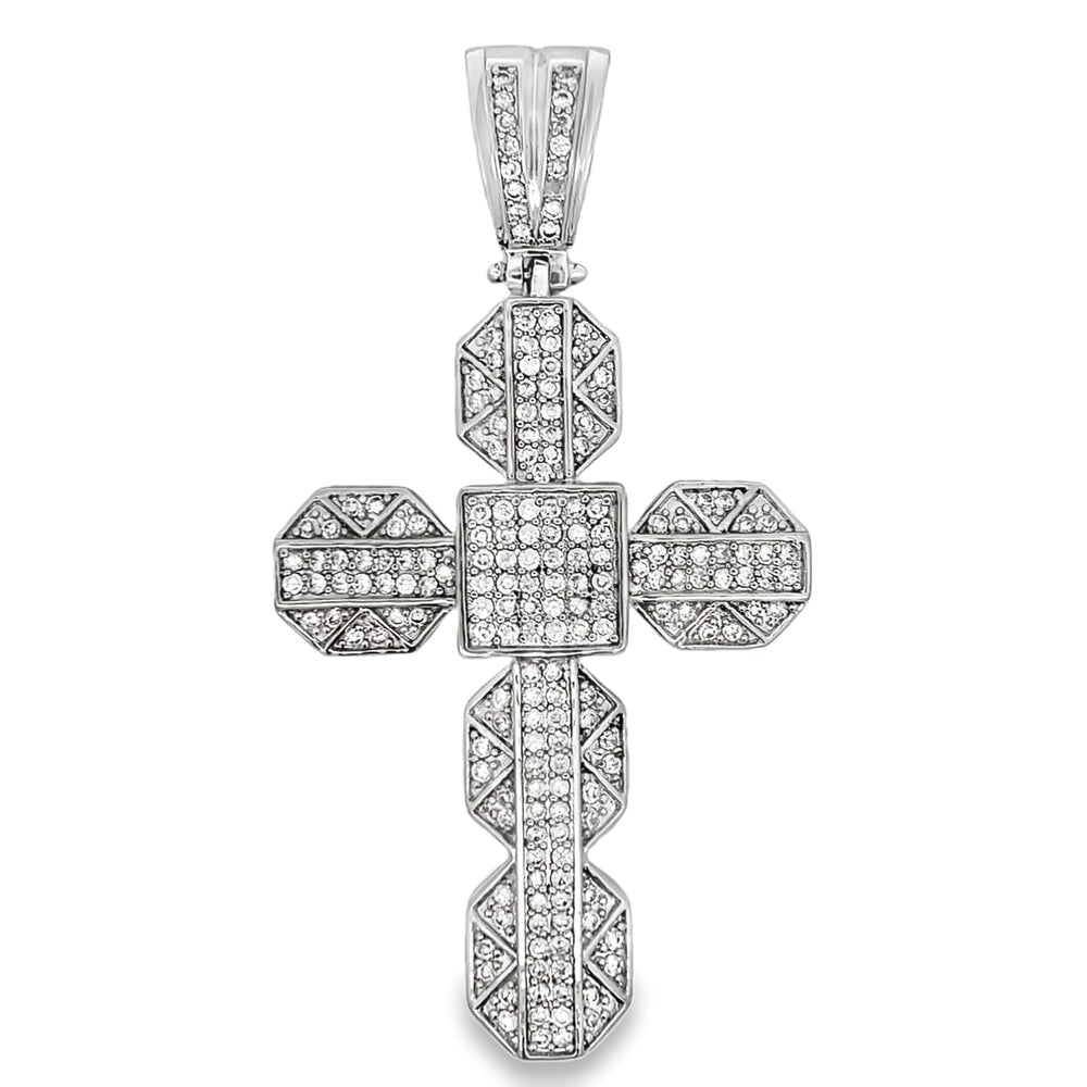 Chunky Iced Out Cross CZ Micro Pave Pendant