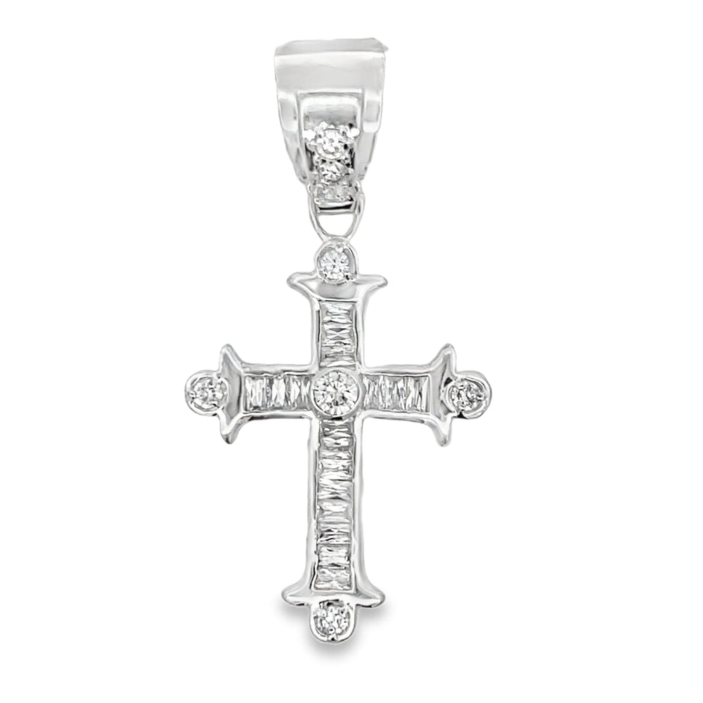 Clean Baguette Cross CZ Pendant .925 Sterling Silver