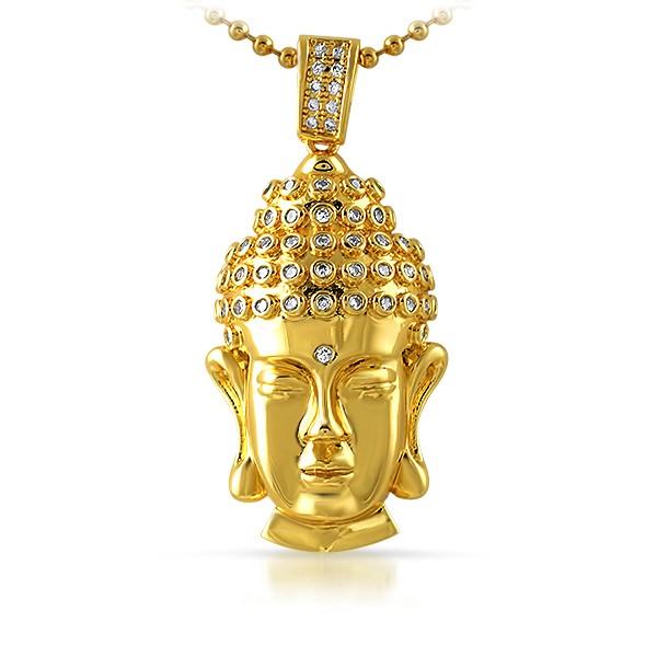 Clean Buddha Head CZ Gold Hip Hop Pendant