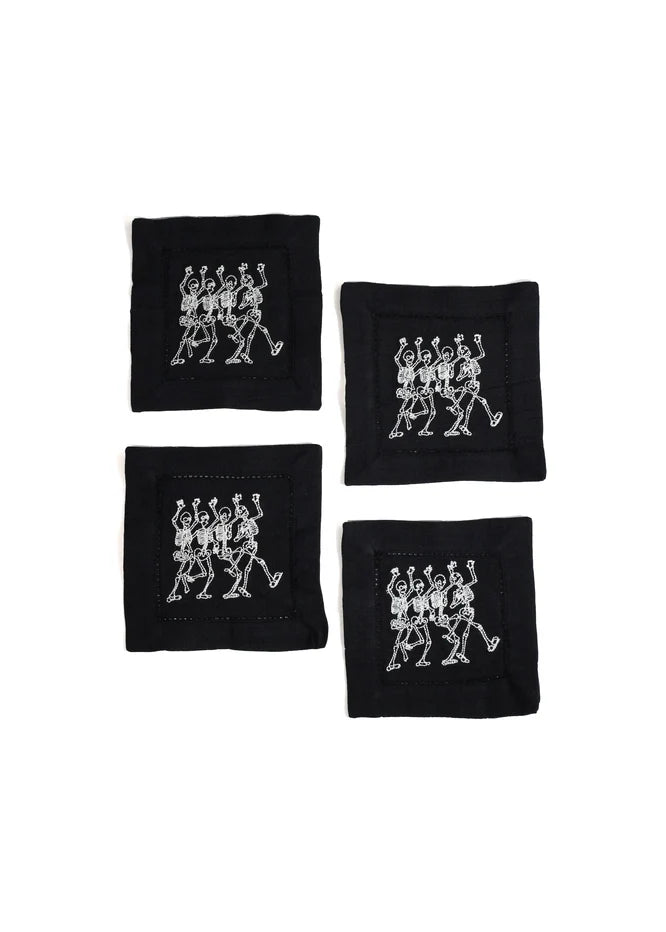 Cloth Cocktail Napkin S/4 - Dancing Skeletons