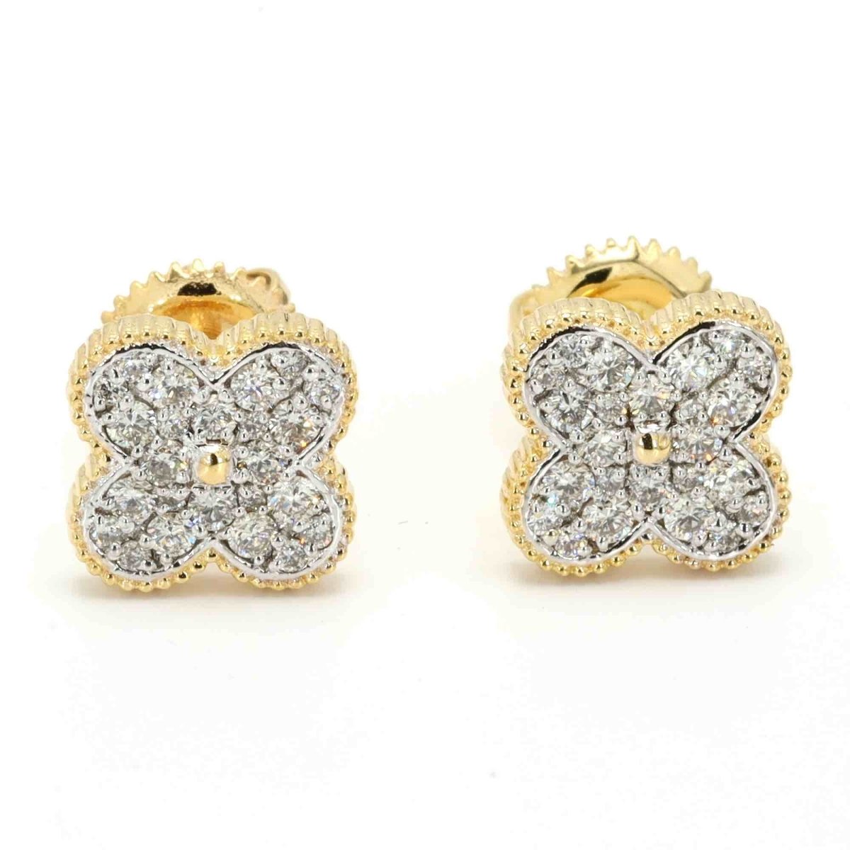 Clover Pave Diamond Earrings Solid 14K Gold