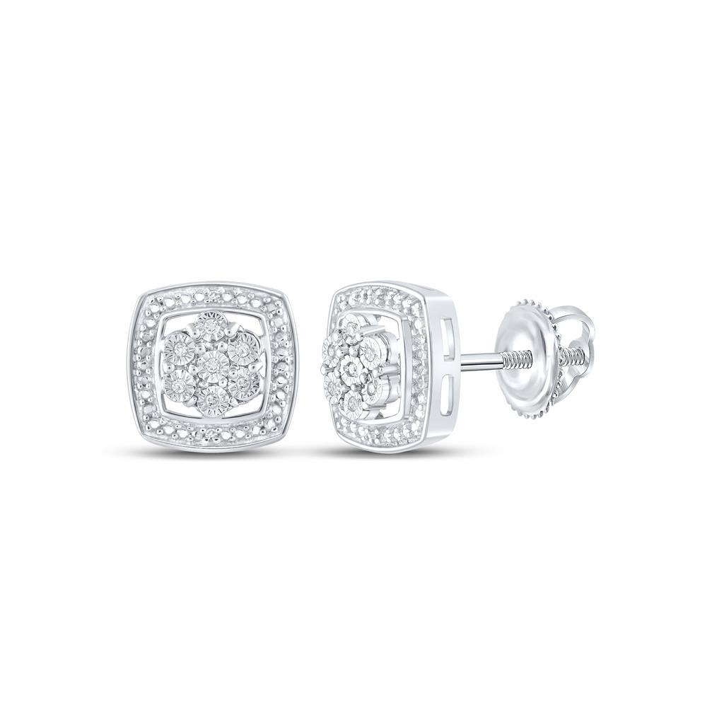 Cluster in Frame .05cttw Diamond Earrings .925 Sterling Silver