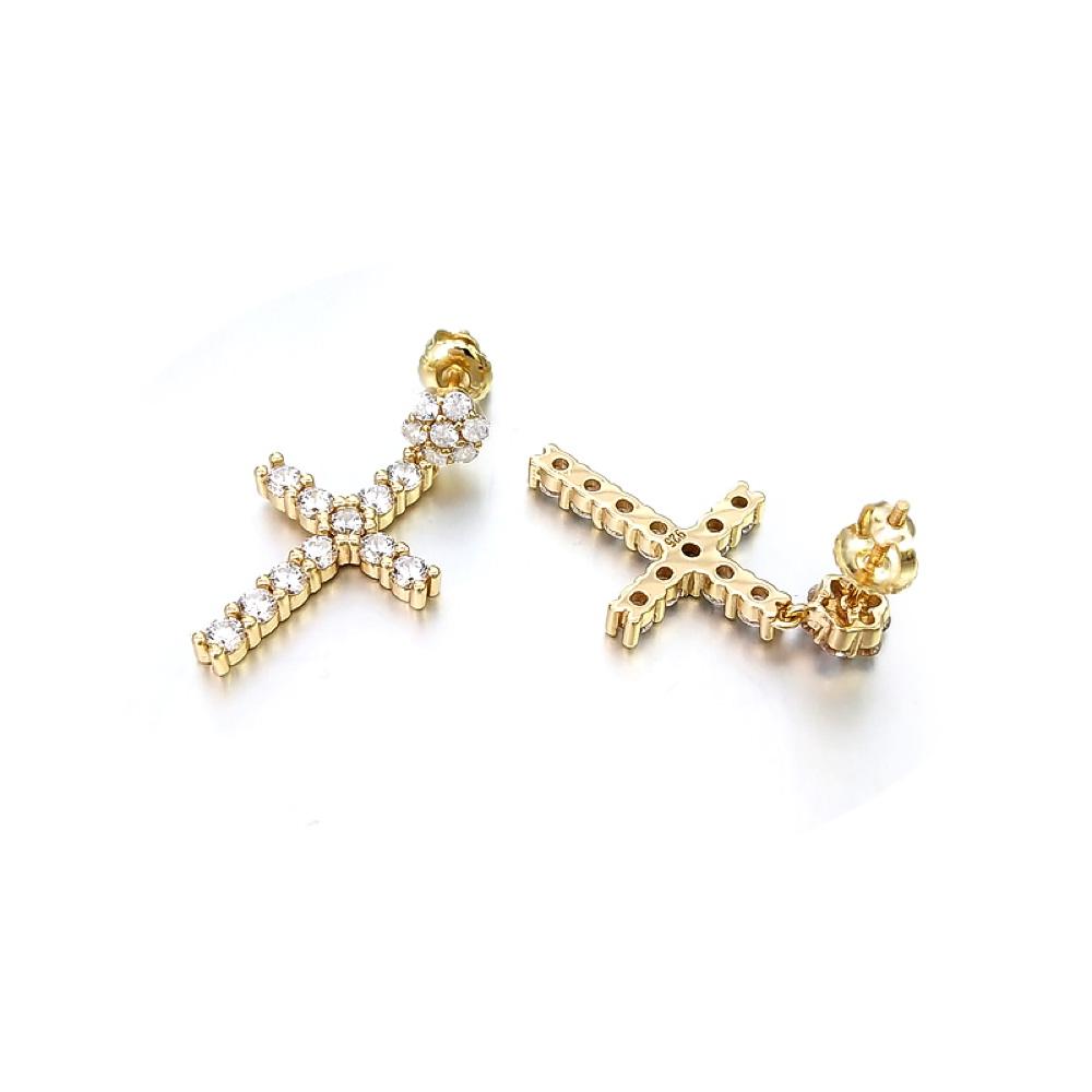 Cluster Stud Dangling L Tennis Cross CZ Iced Out Earrings .925 Silver