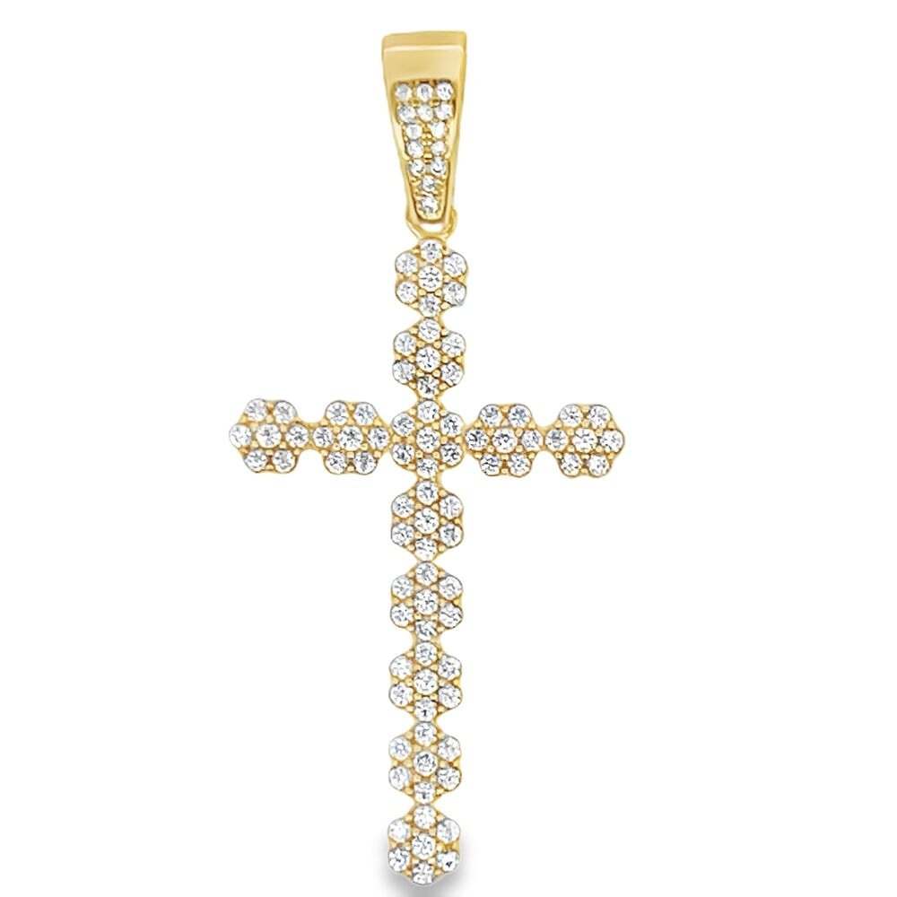 Cluster Tennis Cross Pendant .925 Sterling Silver