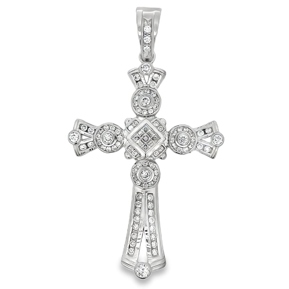 Cluster Wavy Cross CZ Pendant .925 Sterling Silver