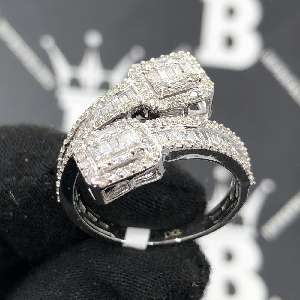 Cluster Wrap Baguette Diamond Ring 1.30cttw 10K White or Yellow Gold