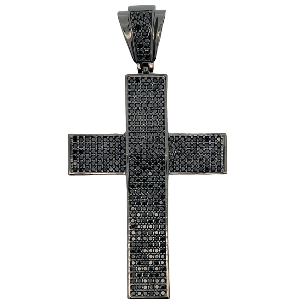 Crisp 6 Row Black Cross CZ Iced Out Pendant